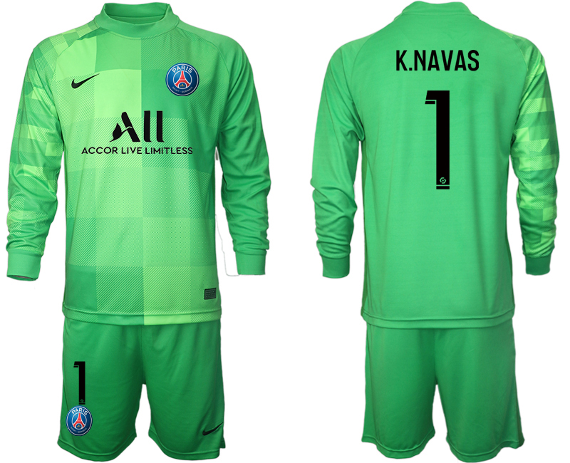 Men 2021-2022 Club Paris St German green goalkeeper Long Sleeve #1 Soccer Jersey->paris st german jersey->Soccer Club Jersey